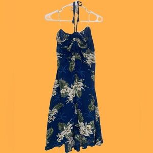 Blue Hawaiian hi low halter dress